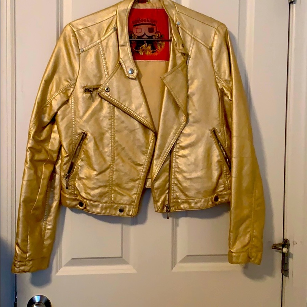 Gold long sleeve leather jacket